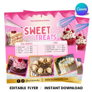 Bakery Flyer, Sweet Treats Flyer, Bake Sale Flyer, Dessert Flyer, Bake Shop Flyer, Pastry Flyer, Cake Business Flyer, Canva Editable