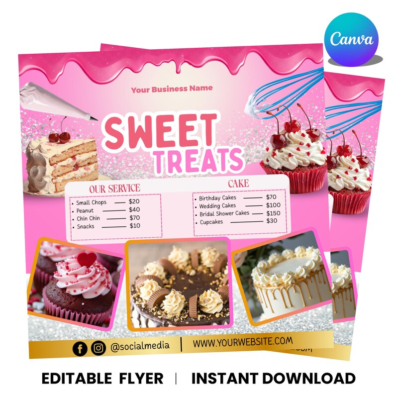 Bakery Flyer, Sweet Treats Flyer, Bake Sale Flyer, Dessert Flyer, Bake Shop Flyer, Pastry Flyer, Cake Business Flyer, Canva Editable
