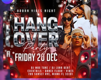 Weekend Night Club Party Flyer, Weekend Hangover Party, DJ Event Social Media Flyer, Modern Club Night Party, Night Club Flyer, DIY in Canva