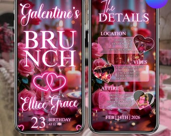 Animated Galentine's Brunch Invitation, Valentine's Brunch Animated Invitation, Breakfast Party Invite, Pink Birthday Brunch, DIY in Canva