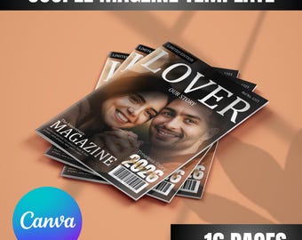 Plantilla de revista para parejas, regalo de aniversario, regalo personalizado para él y para ella, revista de historias de amor personalizada, regalo para parejas, Canva editable
