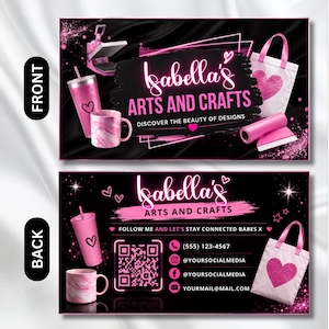 Pink Business Card Template Canva Editable, DIY Marketing Card, Small Business Branding, Craft Business Card, Premade Call Card