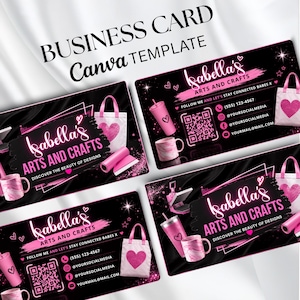 Pink Business Card Template Canva Editable, DIY Marketing Card, Small Business Branding, Craft Business Card, Premade Call Card