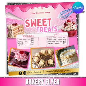 Bakery Flyer, Sweet Treats Flyer, Bake Sale Flyer, Dessert Flyer, Bake Shop Flyer, Pastry Flyer, Cake Business Flyer, Canva Editable