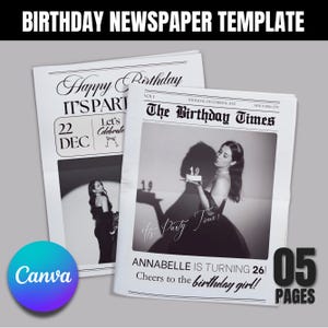Birthday Newspaper Template, Editable Newspaper Birthday, Large Newspaper Template, Birthday Newspaper For Photography, Canva Editable