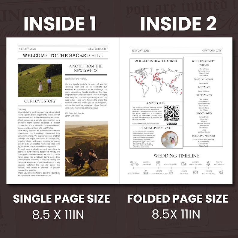 Wedding Newspaper Template with Photo, Wedding Program, Ceremony Newspaper Program, Editable newspaper Wedding program, Canva Editable
