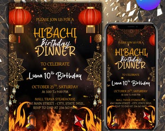 Hibachi Dinner Birthday Invitation, Hibachi Birthday Dinner Animated Invites, Hibachi Party Invite, Japanese Asian Themed Bday, DIY in Canva