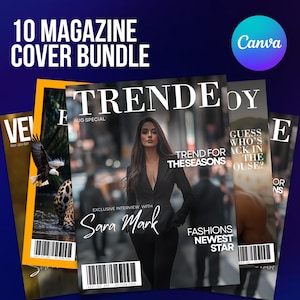 Magazine Cover Template Bundle, Fashion, Lifestyle, Music, News, Birthday, Customize Magazine Cover, Digital Template, Canva Editable