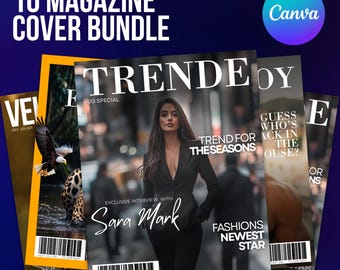 Magazine Cover Template Bundle, Fashion, Lifestyle, Music, News, Birthday, Customize Magazine Cover, Digital Template, Canva Editable