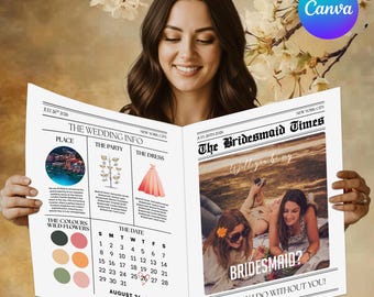 Will You Be My Bridesmaid Newspaper Template, Bridesmaid Proposal Newspaper with Photo, Unique Bridesmaid Newspaper Template, Canva Editable