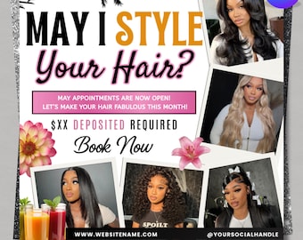 May Bookings Available Template, May Appointment Flyer, Makeup, Hair, Lashes, Nails, Social Media Flyer, May Book Open Now, DIY in Canva