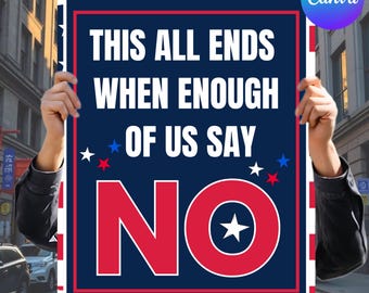 No Kings Protest Sign PRINTABLE, Anti War Rally Poster, No Kings Protest Sign, Political Demonstration Sign, Instant Download, DIY in Canva