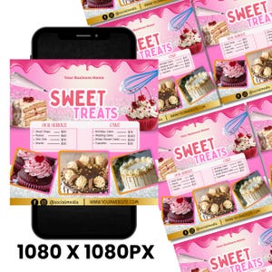 Bakery Flyer, Sweet Treats Flyer, Bake Sale Flyer, Dessert Flyer, Bake Shop Flyer, Pastry Flyer, Cake Business Flyer, Canva Editable