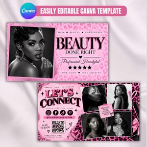 QR Code Pink Beauty Business Card Canva Template, Hairstylist, Lash Tech, Nail Tech, Makeup Artist, Beauty Branding Card, Digital Download