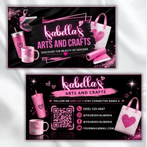 Pink Business Card Template Canva Editable, DIY Marketing Card, Small Business Branding, Craft Business Card, Premade Call Card