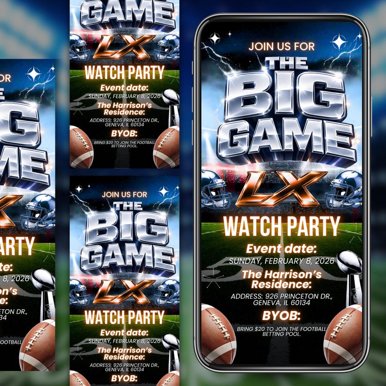 The Big Game Video Invitation, Football Digital Invitation, Party Digital Video Invitation, Animated Watch Party Evite, DIY in Canva