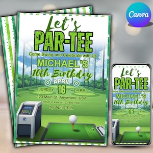 Invitación de cumpleaños de golf, invitación a fiesta de golf para niños, minigolf, temática de swing, imprimible, descarga digital, hazlo tú mismo en Canva.