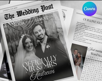 Newspaper Elopement Announcement Template, Custom Elopement Newspaper, Wedding Announcement Newspaper, Wedding invite, Canva Editable