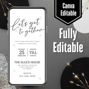 Let’s Get Together Invitation Mobile Template, Modern Minimalist Party Invite, Phone Evite, Digital Download, DIY in Canva