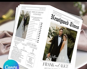 Wedding Newspaper Template with Photo, Wedding Program, Ceremony Newspaper Program, Editable newspaper Wedding program, Canva Editable