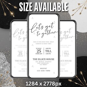 Let’s Get Together Invitation Mobile Template, Modern Minimalist Party Invite, Phone Evite, Digital Download, DIY in Canva