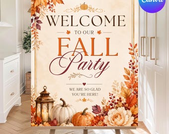 Fall Welcome Sign Canva Template, Editable Autumn Party Welcome Poster, Fall Birthday Decor Sign, Printable Welcome Board, Instant Download