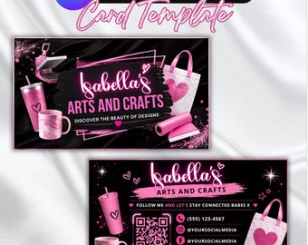 Pink Business Card Template Canva Editable, DIY Marketing Card, Small Business Branding, Craft Business Card, Premade Call Card
