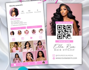 Instagram Business Cards, Business Digital Cards, IG Influencer Cards, Printable QR Code Business Card, Social Media Card, DIY in Canva