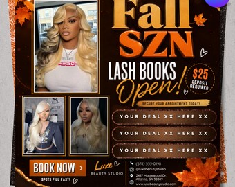 Fall Season Booking Flyer Canva Template, Autumn Beauty Flyer, Appointments Open, Hair Stylist, Nail Tech, Lash Artist, Wig MUA