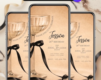Animated Luxury Cocktail Birthday Invitation, Champagne Video Invite, Modern Elegant Party Announcement, Elegant Digital Party, DIY in Canva