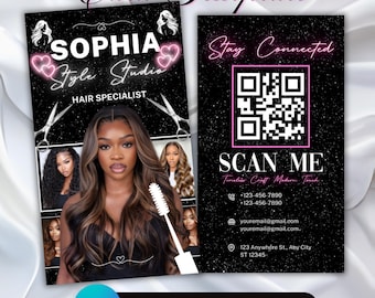 Business Card, IG Business Card, Beauty Salon Esthetics Braids Hair Make up, Loyalty Card, Visiting Card, QR Code Business Card, DIY Canva