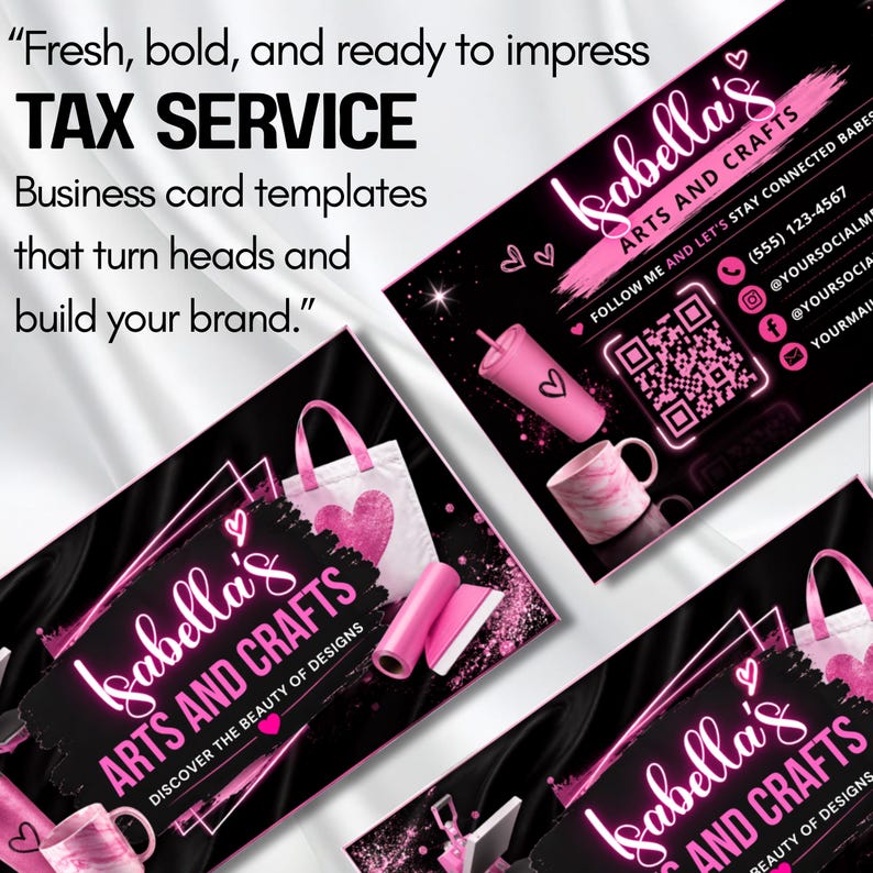 Pink Business Card Template Canva Editable, DIY Marketing Card, Small Business Branding, Craft Business Card, Premade Call Card