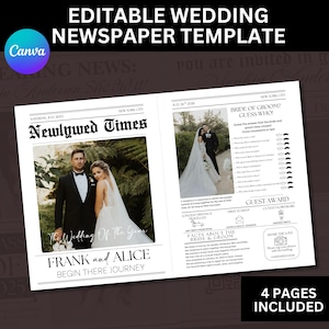 Wedding Newspaper Template with Photo, Wedding Program, Ceremony Newspaper Program, Editable newspaper Wedding program, Canva Editable