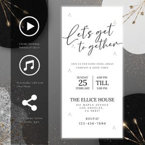 Let’s Get Together Invitation Mobile Template, Modern Minimalist Party Invite, Phone Evite, Digital Download, DIY in Canva