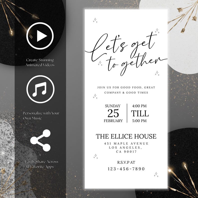 Let’s Get Together Invitation Mobile Template, Modern Minimalist Party Invite, Phone Evite, Digital Download, DIY in Canva