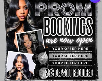 Ulotka na bal maturalny, Ulotka na rezerwację balu maturalnego, Fryzjer na bal maturalny, Paznokcie, Rzęsy, Makijaż, Ulotka wizażystka, Warkocze, Ulotka specjalna na bal maturalny, Ulotka „Zarezerwuj teraz”, Zrób to sam w Canva