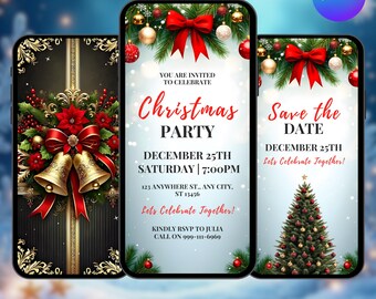 Merry Christmas Party Invitation, Christmas Dinner Digital Video Invite, Holiday Party Animated Invitation, Holiday Dinner Evite, DIY Canva