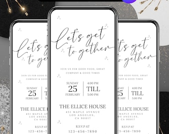 Let’s Get Together Invitation Mobile Template, Modern Minimalist Party Invite, Phone Evite, Digital Download, DIY in Canva