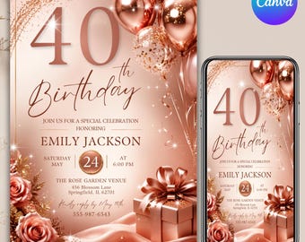 Forty Birthday Invitation, Digital 40th Birthday Invite Template, 40th Birthday E-Invite, Text Message Invitation, Women Birthday, DIY Canva