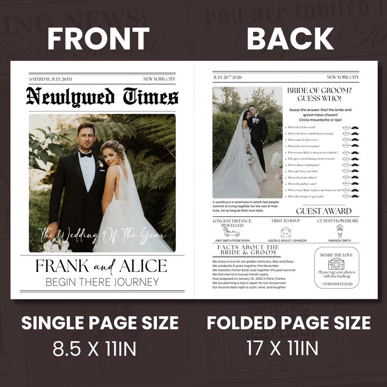 Wedding Newspaper Template with Photo, Wedding Program, Ceremony Newspaper Program, Editable newspaper Wedding program, Canva Editable