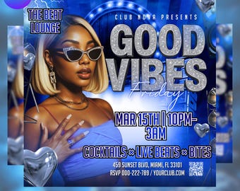 Good Vibes Friday-feestflyer, DJ- of muziekclubevenementen voor sociale media, sjablonen voor nachtclubflyers, vrijdagavondfeestflyer, DIY in canva