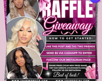 Raffle Giveaway Flyer, Beauty Flyer, Raffle Ticket Flyer, Prize Flyer, Contest Flyer, Hair Lashes Braids Nails Makeup Flyer, DIY in Canva