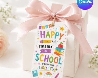 Back to School Gift Tags | Editable Canva Favor Tag Template | First Day of School | Classmate Student Teacher | Printable Digital Download