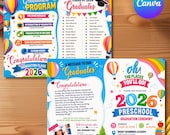 Preschool Graduation Invitation & Program Template, Editable Canva Graduation Invite, Printable Kids Graduation Ceremony Announcement Design