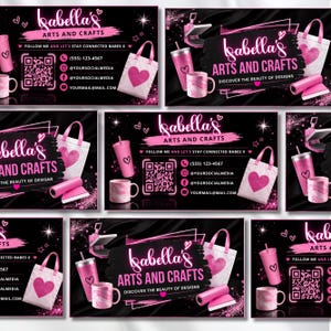 Pink Business Card Template Canva Editable, DIY Marketing Card, Small Business Branding, Craft Business Card, Premade Call Card