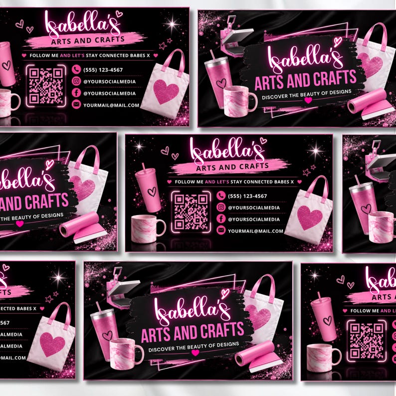 Pink Business Card Template Canva Editable, DIY Marketing Card, Small Business Branding, Craft Business Card, Premade Call Card
