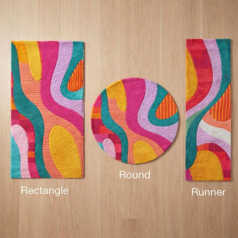 Abstract New Zealand Wool Hand Tufted Rug, Colorful High Pile Modern ...