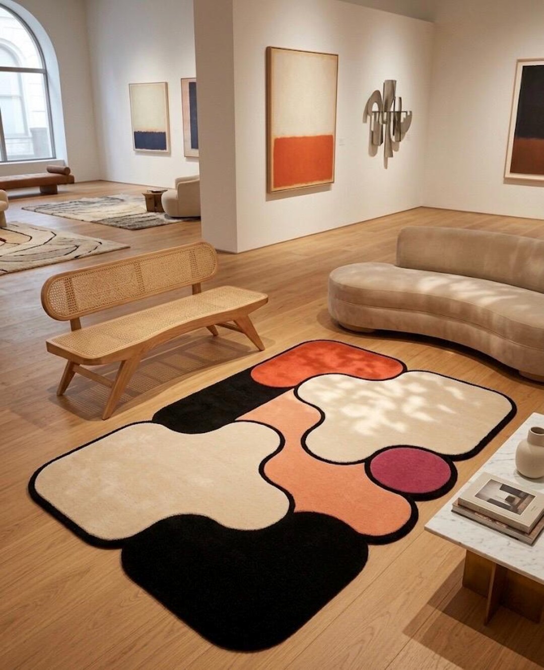 Abstract Organic Shape Hand Tufted Wool Rug - Mid Century Modern New ...