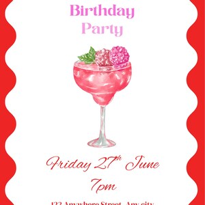 Editable 21st Birthday Invitation Template, Pink Berry Mint Cocktail, Canva Invite, Instant Download, Digital Party Invite
