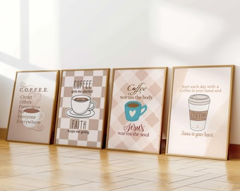 Juego de 4 impresiones de cafetería cristiana: Jesús y café (descarga digital)